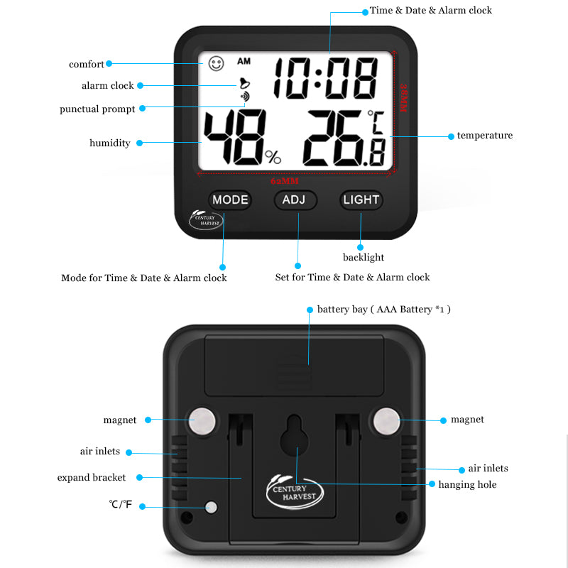 Black Humidity Clock (Hygrometer)